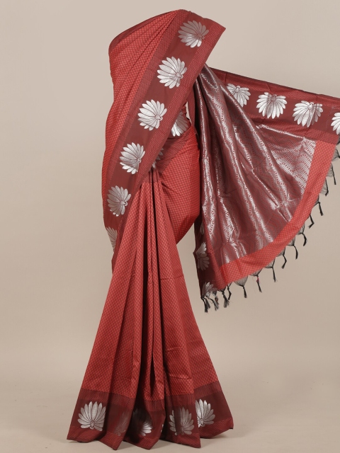 

Pothys Rust & Silver-Toned Woven Design Art Silk Saree