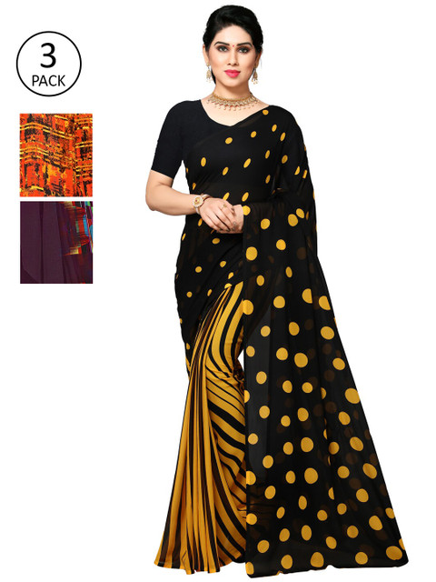 

KALINI Pack of 3 Printed Poly Georgette Saree, Multi