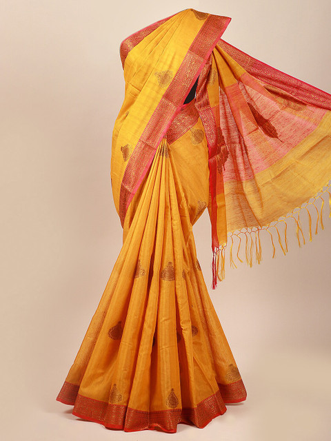 

Pothys Mustard & Red Cotton Blend Saree