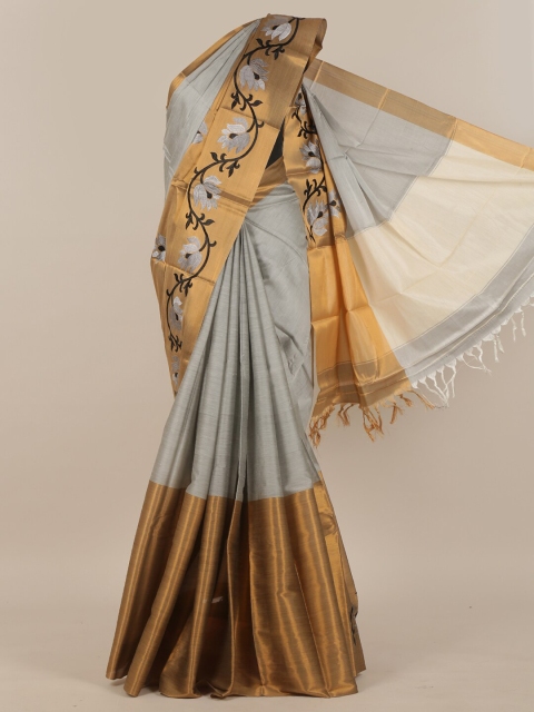 

Pothys Grey & Gold-Toned Floral Embroidered Art Silk Saree