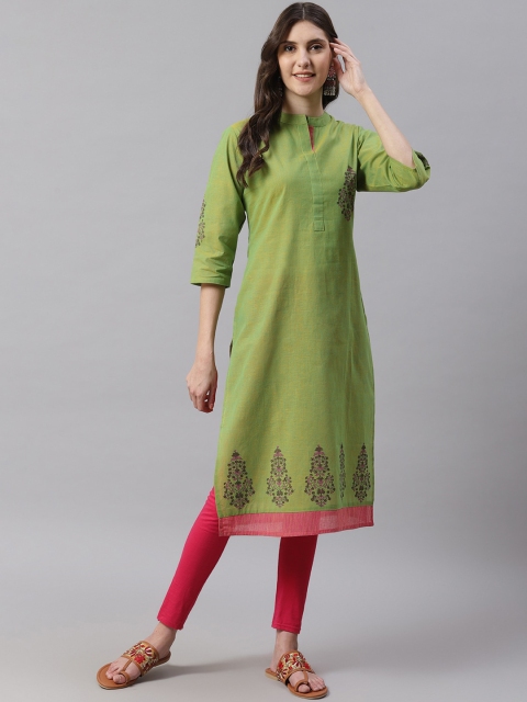 

Shakumbhari Women Green Block Printed Straight Kurta