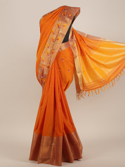 

Pothys Orange & Pink Embroidered Art Silk Saree