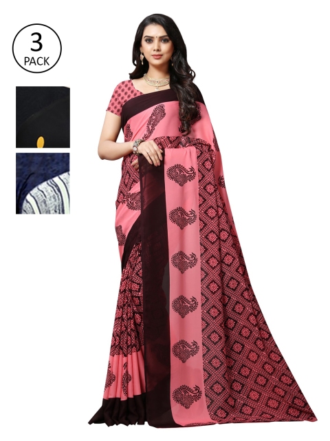 

KALINI Pack Of 3 Printed Sarees, Pink