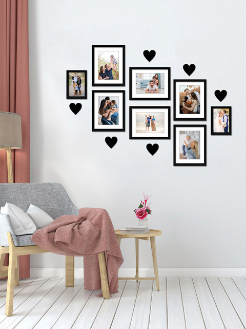 

RANDOM Set Of 8 Black Solid Individual Photo Frames With Heart Plaque