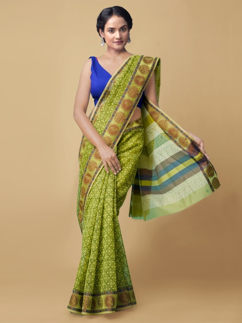 

Unnati Silks Women Green & Blue Pure Summer Supernet Sustainable Saree