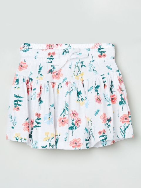 

max Girls Cream-Coloured & Pink Floral Printed Pure Cotton Knee-Length Skirt