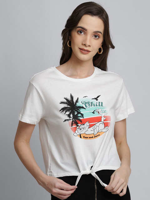 

Free Authority Women White Cotton Tom Jerry Print Pure Cotton T-shirt