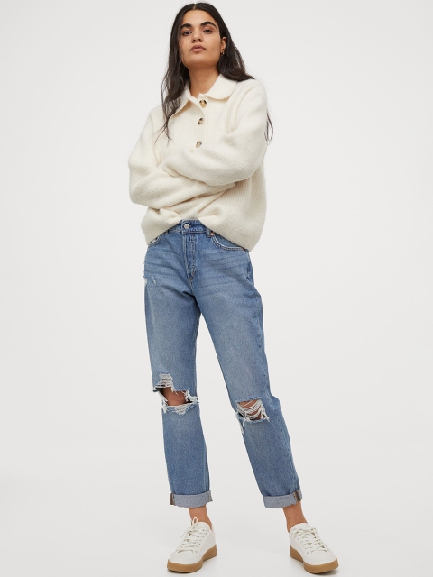 

H&M Women Blue Boyfriend Low Regular Jeans