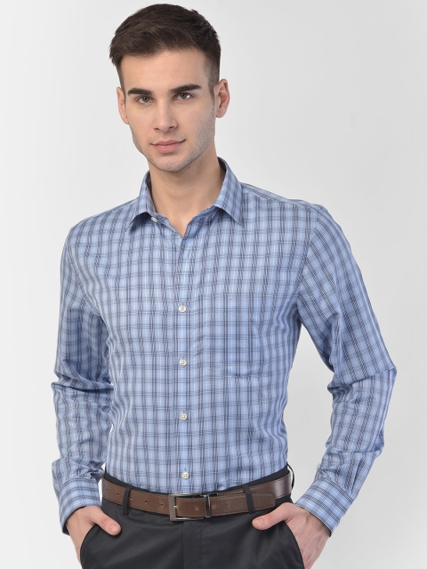 COBB Men Blue Grid Tattersall Checks Checked Cotton Formal Shirt