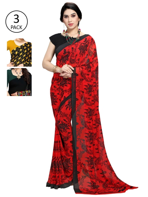 

KALINI Pack of 3 Poly Georgette Printed Sarees, Mustard