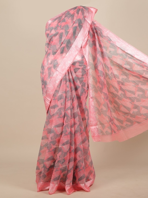 

Pothys Pink & Grey Cotton Blend Saree