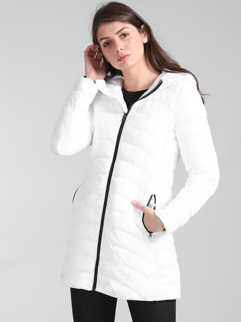 

GAP Women White Solid Cold Control Lightweight Hooded Puffer Longline Jacket
