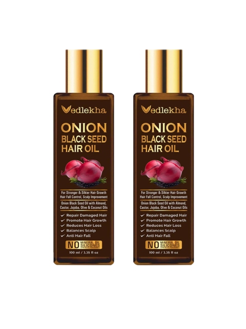 

Vedlekha Set of 2 Onion & Blackseed Hair Growth Oil - 100 ml each, Red