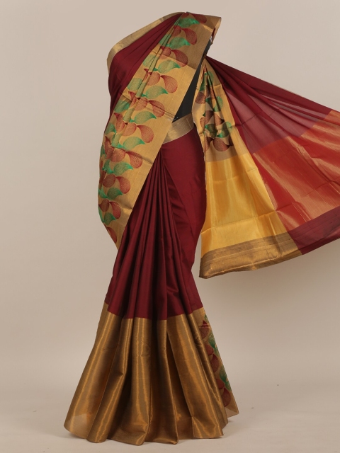 

Pothys Maroon & Gold-Toned Woven Design Art Silk Saree
