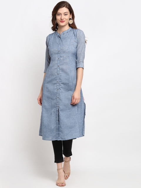 

Lovely Lady Women Grey Embellished Thread Work Straight Kurta