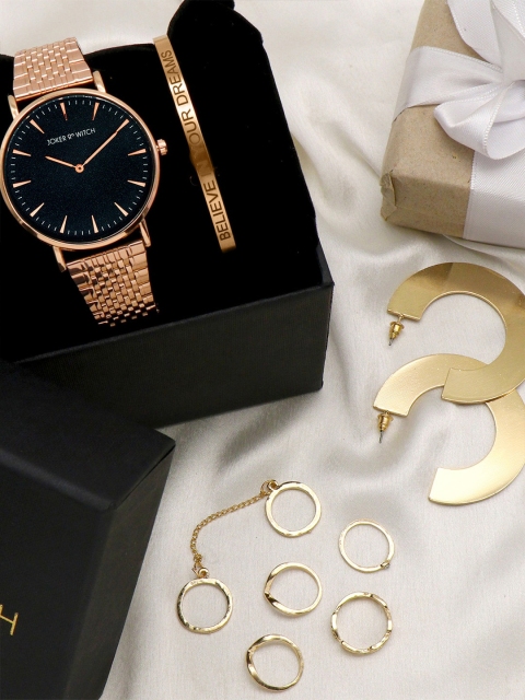 

JOKER & WITCH Women Gold-Toned & Black Last Dance Love Stack Watch Gift Set JWLS120