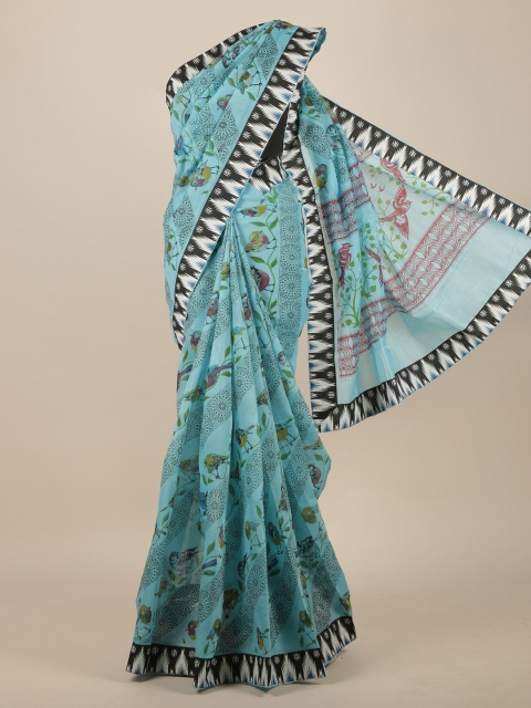 

Pothys Turquoise Blue & Green Floral Pure Cotton Saree
