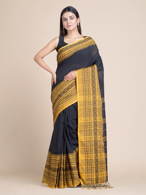 

Mitera Black & Yellow Striped Pure Cotton Saree
