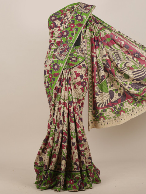 

Pothys Cream & Green Kalamkari Pure Cotton Saree