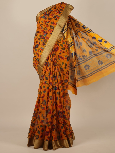 

Pothys Mustard & Blue Floral Saree