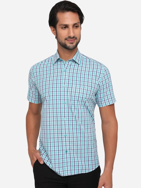 

Greenfibre Men Blue Slim Fit Checked Pure Cotton Casual Shirt