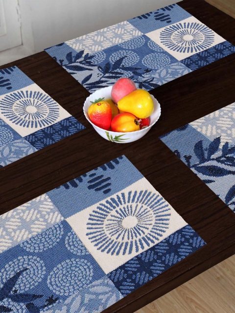 

AVI Living Set Of 4 Blue & White Jacquard Woven Table Placemats