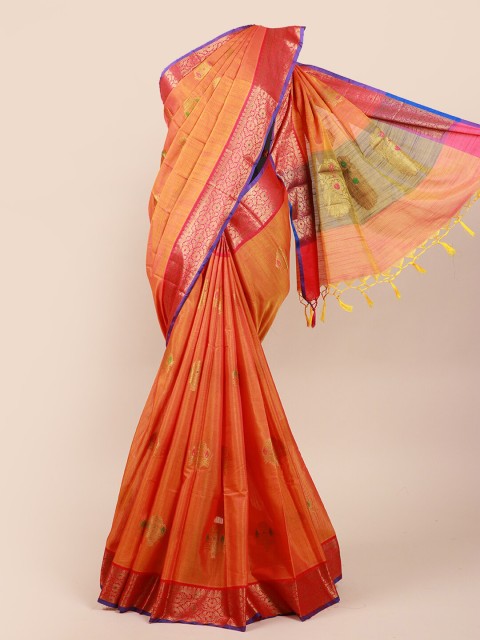 

Pothys Orange & Green Woven Design Cotton Blend Saree