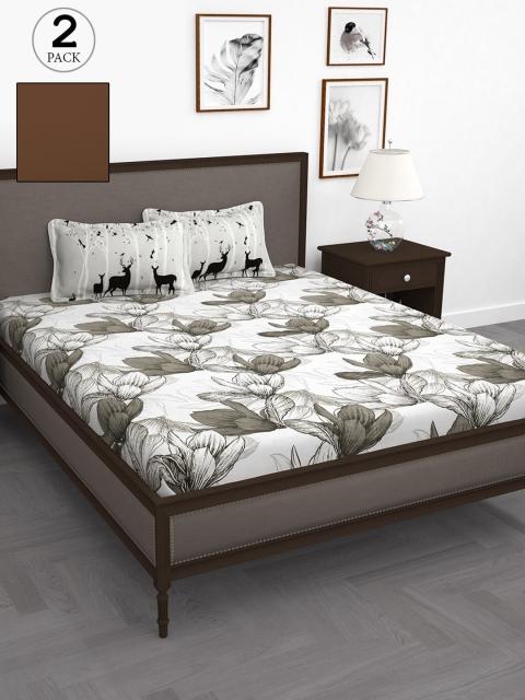 

Story@home White & Grey Floral 210 TC 2 King Bedsheet with 4 Pillow Covers