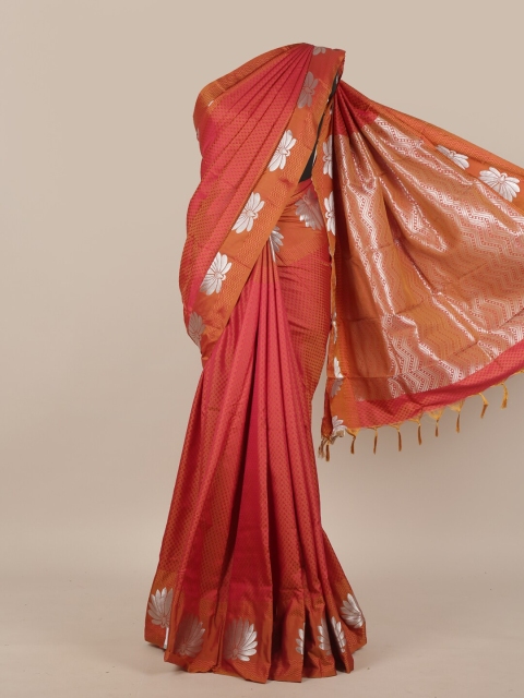 

Pothys Pink & Silver-Toned Floral Zari Art Silk Saree