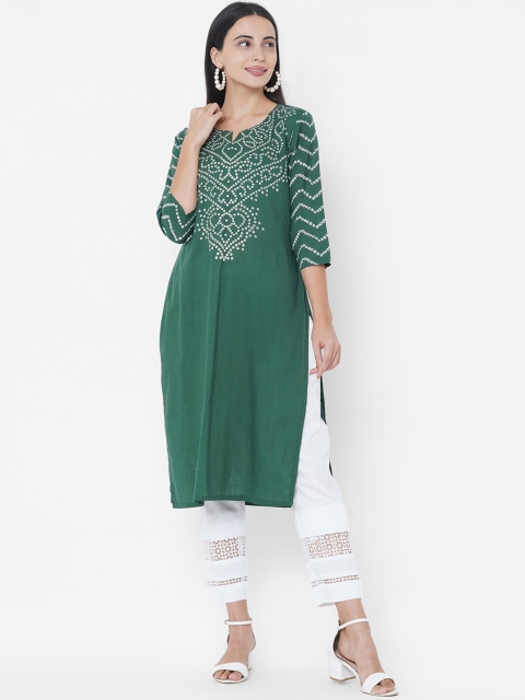 

FASHOR Women Green Bandhani Print Kurta