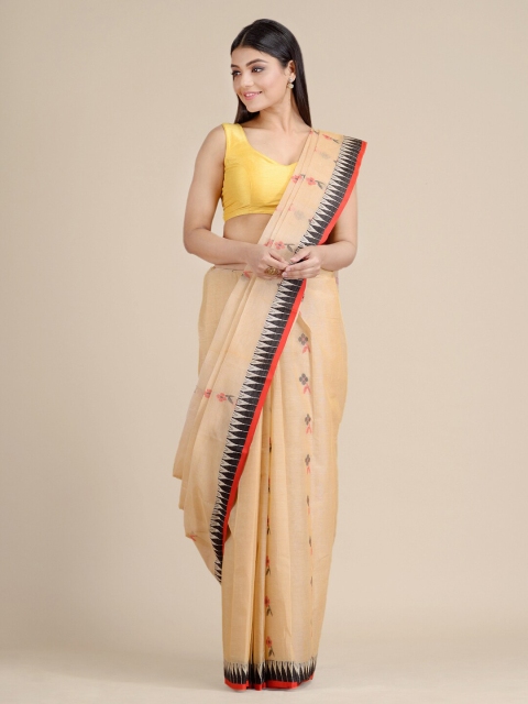 

Mitera Beige & Black Floral Pure Cotton Jamdani Saree