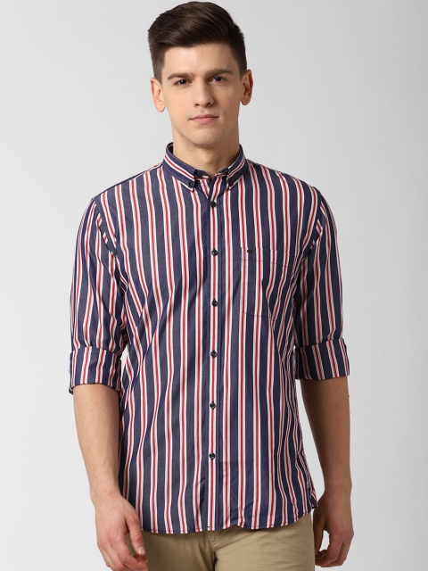 

Peter England Casuals Men Navy Blue Slim Fit Multi Striped Pure Cotton Casual Shirt