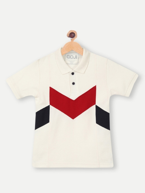 

GOJI Boys Off White Colourblocked Polo Collar T-shirt