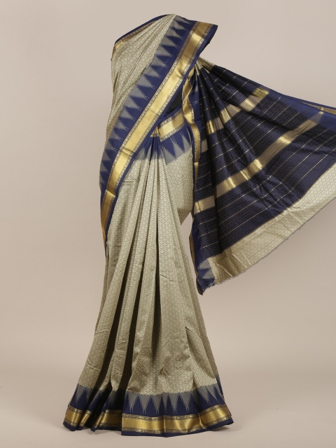 

Pothys Silver & Navy Blue Ethnic Motifs Zari Art Silk Saree