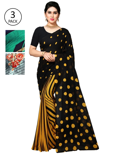 

KALINI Pack Of 3 Printed Sarees, Black