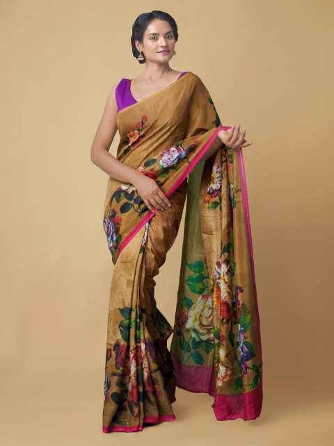 

Unnati Silks Brown & Red Floral Art Silk Handloom Saree