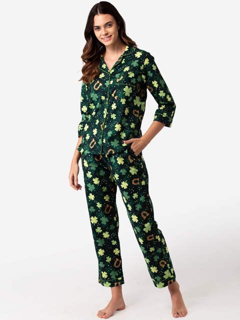 

Bellofox Women Green & Yellow Printed Night suit