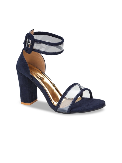 

LONDON STEPS Women Navy Blue Solid Transparent Block Heels
