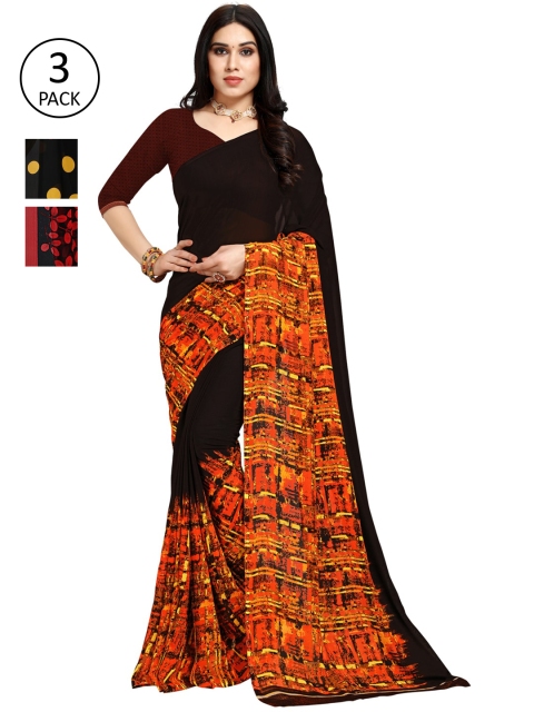 

KALINI Multicoloured Set of 3 Poly Georgette Saree, Multi