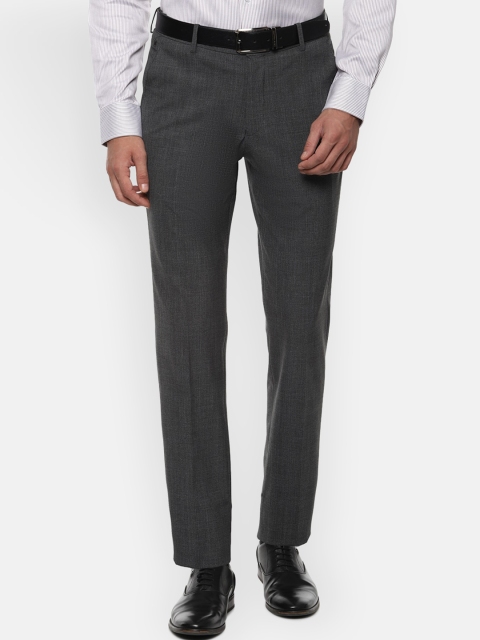 

Louis Philippe Men Grey Textured Slim Fit Formal Trousers