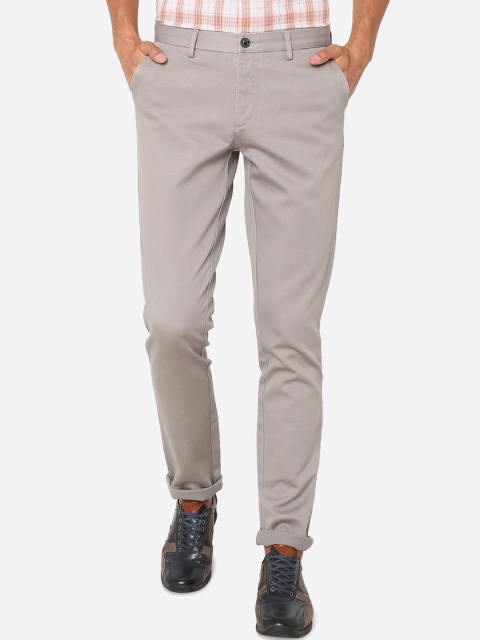 

JADE BLUE Men Grey Solid Slim Fit Pure Cotton Regular Trousers