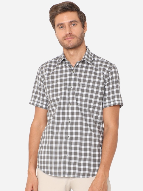

JADE BLUE Men Grey Slim Fit Checked Pure Cotton Casual Shirt