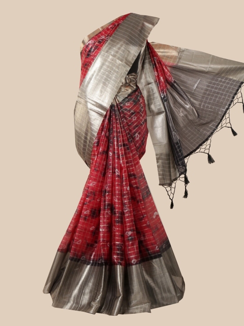 

Pothys Red & Black Bandhani Tissue Saree