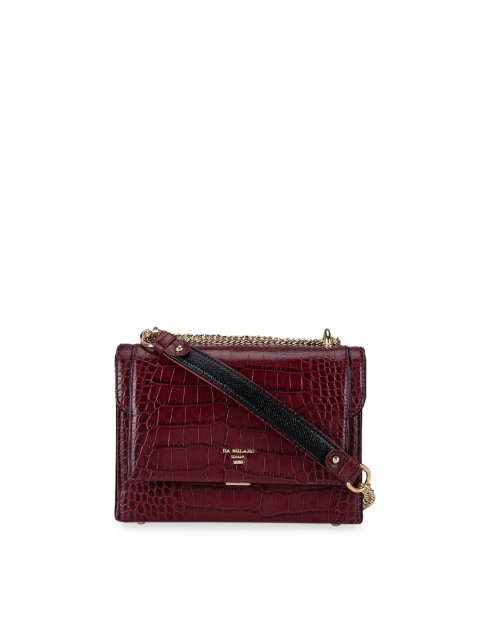 

Da Milano Women Sangria Purple Animal Textured Leather Structured Sling Bag