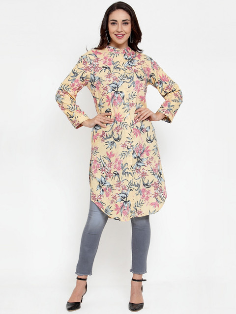 

Baani Creations Women Yellow Floral Printed Shirt Kurta