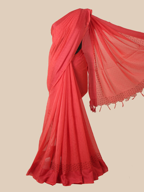 

Pothys Red Embellished Jute Silk Saree