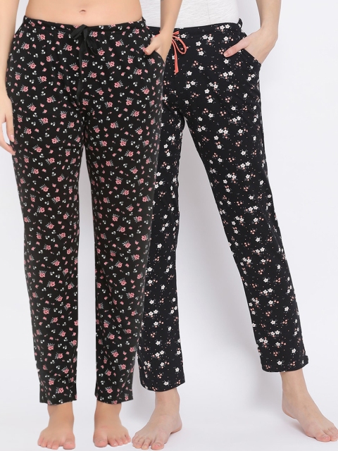 

Kanvin Women Pack Of 2 Printed Pure Cotton Lounge Pants, Black