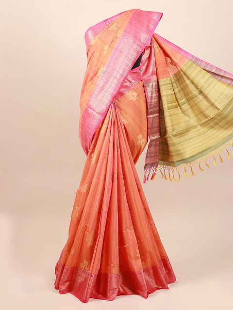 

Pothys Pink & Orange Woven Design Cotton Blend Saree