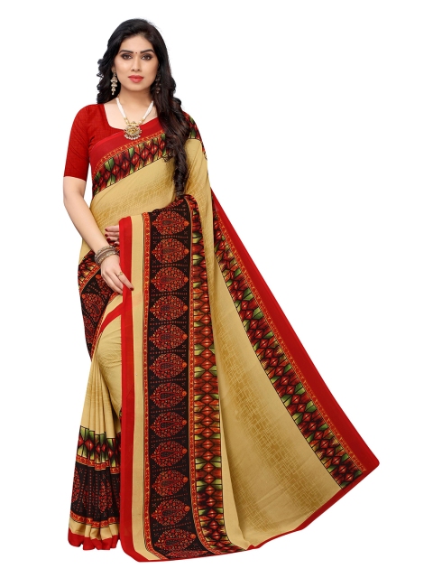 

KALINI Beige & Black Paisley Poly Georgette Saree