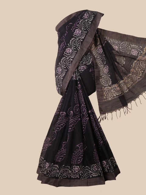 

Pothys Violet & Black Batik Jute Cotton Saree